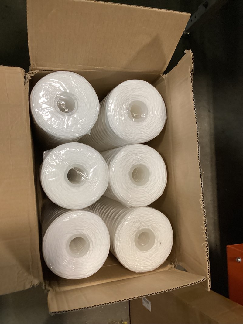 Condition photo showing New/Like New for 5 Micron Whole House Water Filter Cartridge, String Wound Sediment Filters for Well Water, Universal Replacement for Any 20 inch Big Housings - 20" x 4.5" Cartridges - Pack of 6