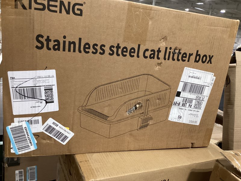 Condition photo showing Good Condition for stainless steel cat litter box, extra large xl odor free metal litter box with high sides lid, open top litter pan include scoop easy cleaning anti-scratch kitty cat box anti-urine leakage, non-sticky x-large black(23 in)