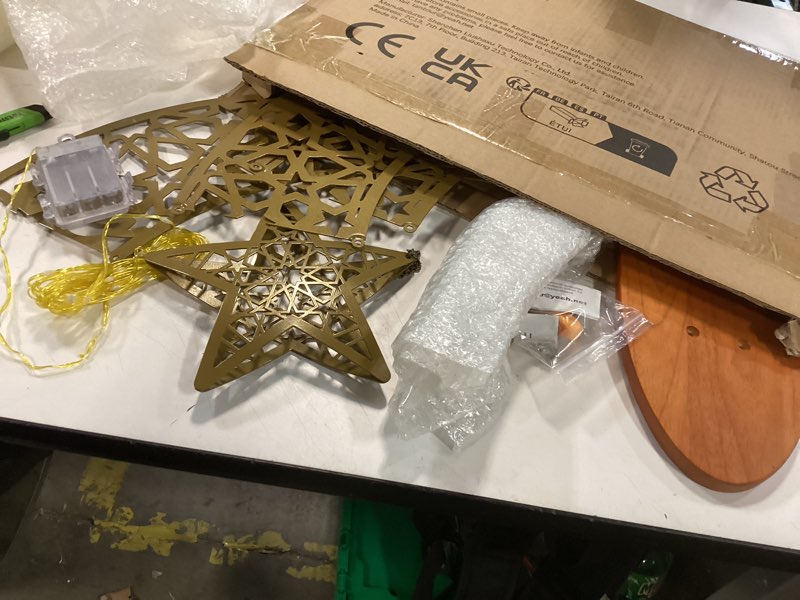 Condition photo showing As Is for Tantour 26.4inch Metal Crescent Moon Decor, Islamic Ramadan Moon Decor Stand, 3D Moon and Stars Ramadan Art, Eid Gift for Muslims, Islamic Decorations for Home, Party, Table (26.4L'')