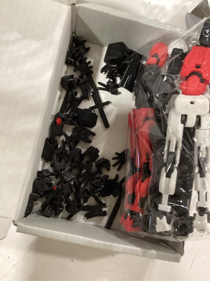 Condition photo showing As Is for t13 action figure 5-pack, articulated poseable robot figures with interchangeable hands & weapons, display model set for collectors, desk decor gift rainbow