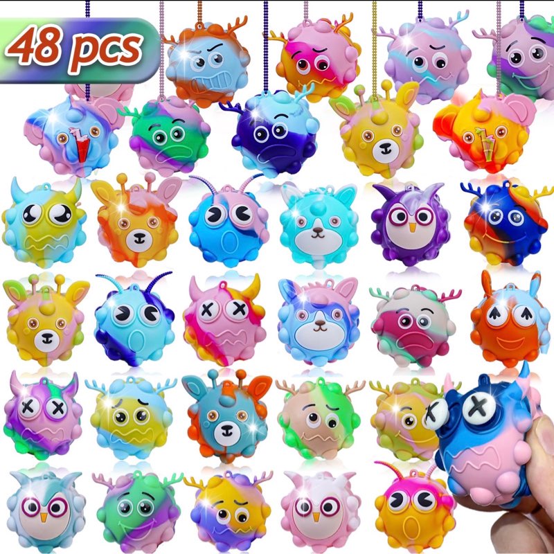 48pack valentine day gifts for kids,valentines cards with pop fidget toys bulk 3d stress ball, easter basket stuffers,valentines classroom party favors exchange gifts,treat prizes activity for class