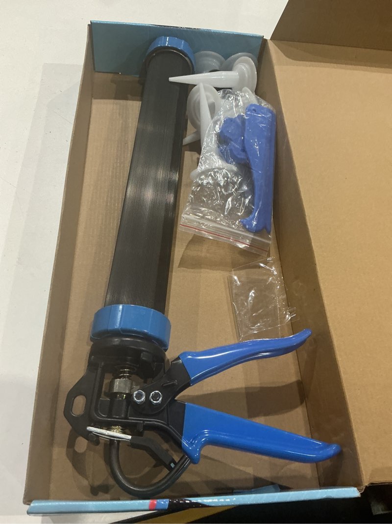 Condition photo showing Good Condition for pro sausage caulk gun kit heavy duty silicone sausage gun thrust ratio 25:1 no-drip rotating 600ml/20 oz aluminum tube barrel and caulking tools,sealant grout scraper for kitchen bathroom sink joint