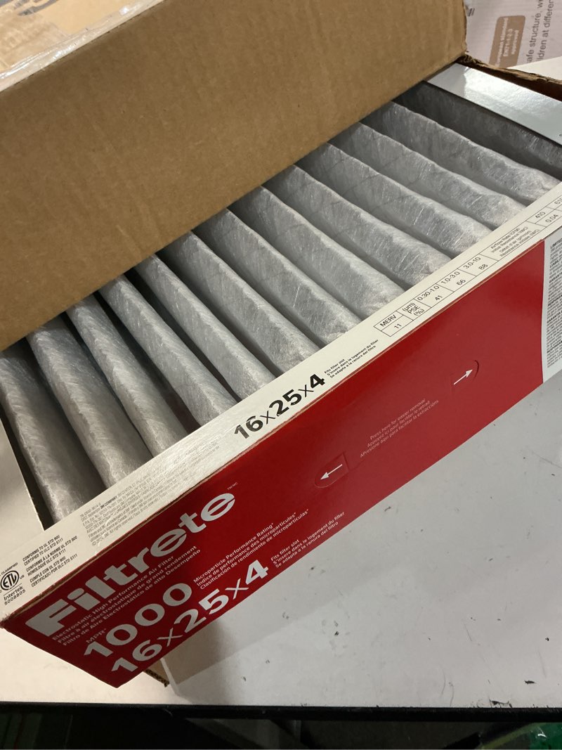 Condition photo showing Good Condition for filtrete 16x25x4 ac furnace air filter, mpr 1000, merv 11, fits honeywell & lennox, allergen defense, electrostatic air cleaning filter, 2-pack (actual size 15.88x24.56x4.31 in)