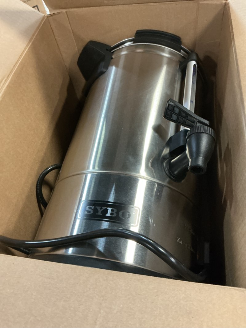 Condition photo showing As Is for SYBO SR-CP-50B Commercial Grade Stainless Steel Percolate Coffee Maker Hot Water Urn for Catering, 50-Cup 8 L, Metallic 8L Metallic