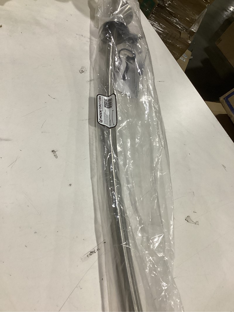 Condition photo showing As Is for Moen Curved Adjustable Spring Tension No Drill Shower Curtain Rod for Bathroom, Brushed Nickel Finish, CSR2172BN Brushed Nickel Curtain Rod