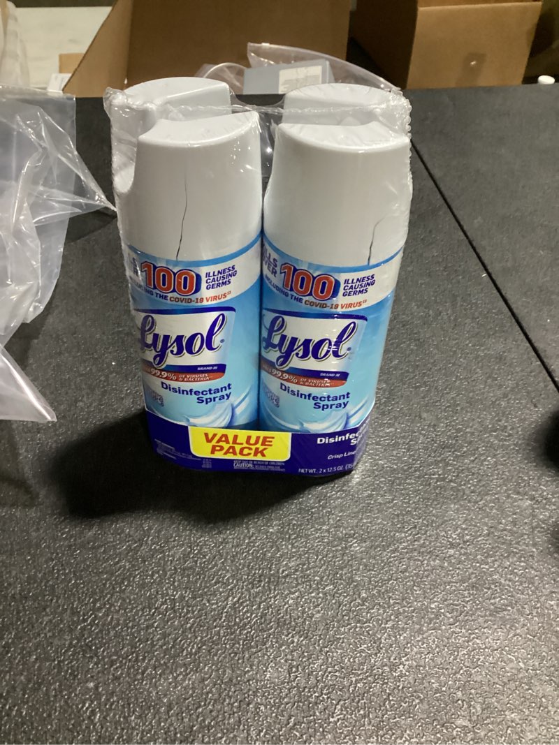 Condition photo showing As Is for lysol crisp linen disinfectant spray - 2pk/12.5oz