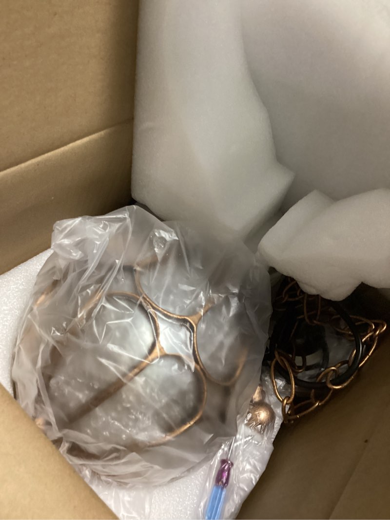 Condition photo showing Good Condition for SLAWA Outdoor Pendant Lights for Porch, Vintage Exterior Hanging Lantern with Spherical Glass Lampshade, Bronze Aluminum Fixture for Gazebo, Entry, Yard