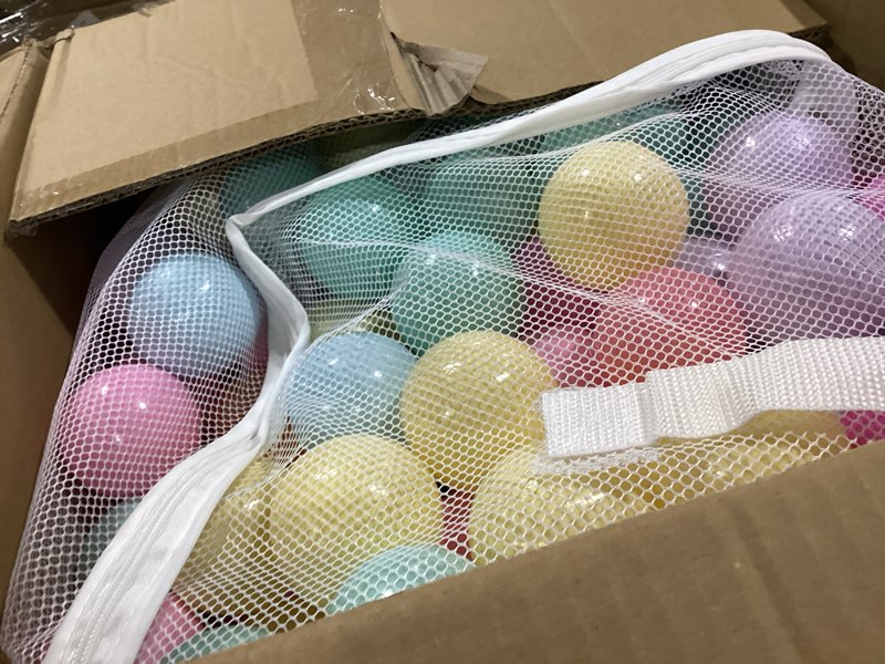 Condition photo showing New/Like New for Amazon Basics BPA Free Crush-Proof Plastic Ball, Pit Balls with Storage Bag, Toddlers Kids 12+ Months, Pack of 400 Balls, 6 Pastel Colors 400 Balls Pastel Colors