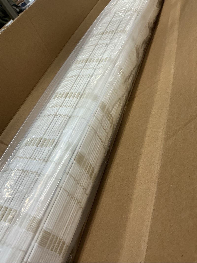 Condition photo showing As Is for lazblinds no tools no drill cordless bamboo roman shades, light filtering window treatment, roll up bamboo blinds for window 35'' w x 64'' h, whitewash b whitewash b 35'' w x 64'' h