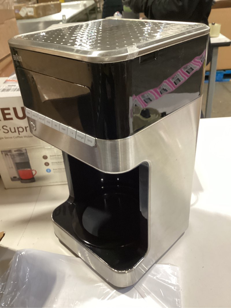 Condition photo showing As Is for braun brewsense 12 cup drip coffee maker - pause & pour mid brew, coffee machine with 24-hour timer & clock, bold & regular strength, 1-4 cup functions, self clean, auto shutoff, stainless steel silver