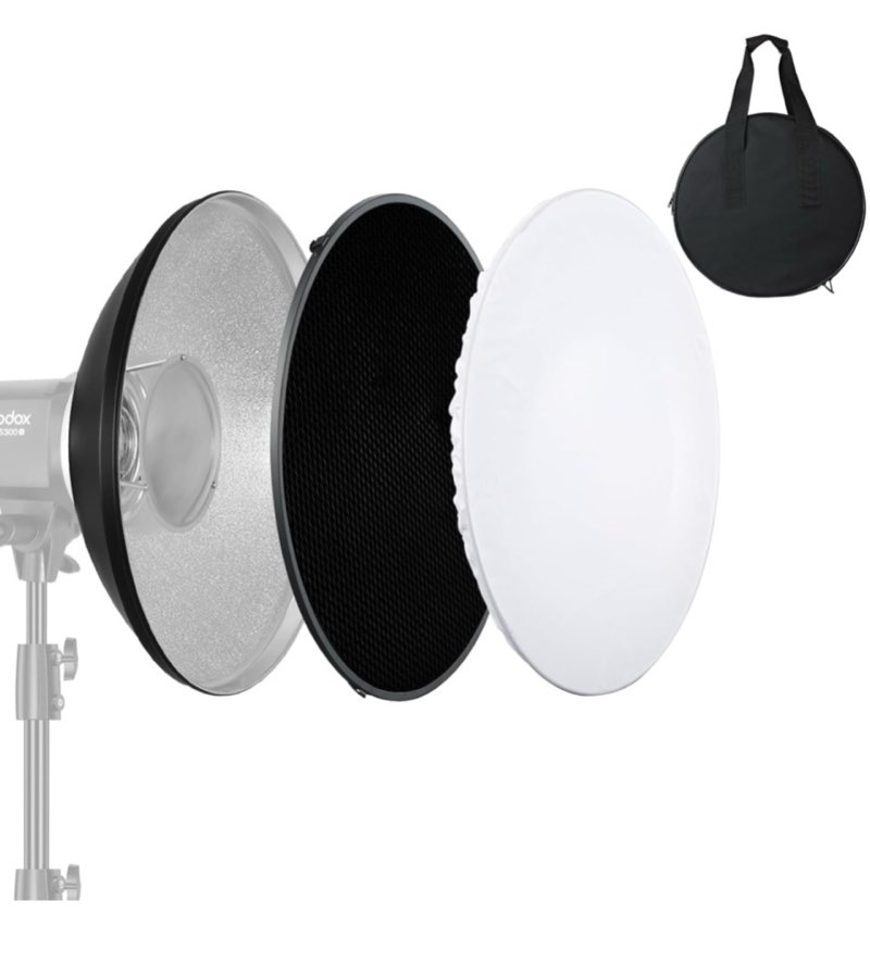 reflex camera silver beauty dish reflector with honeycomb grids and white diffuser sock for bowens m