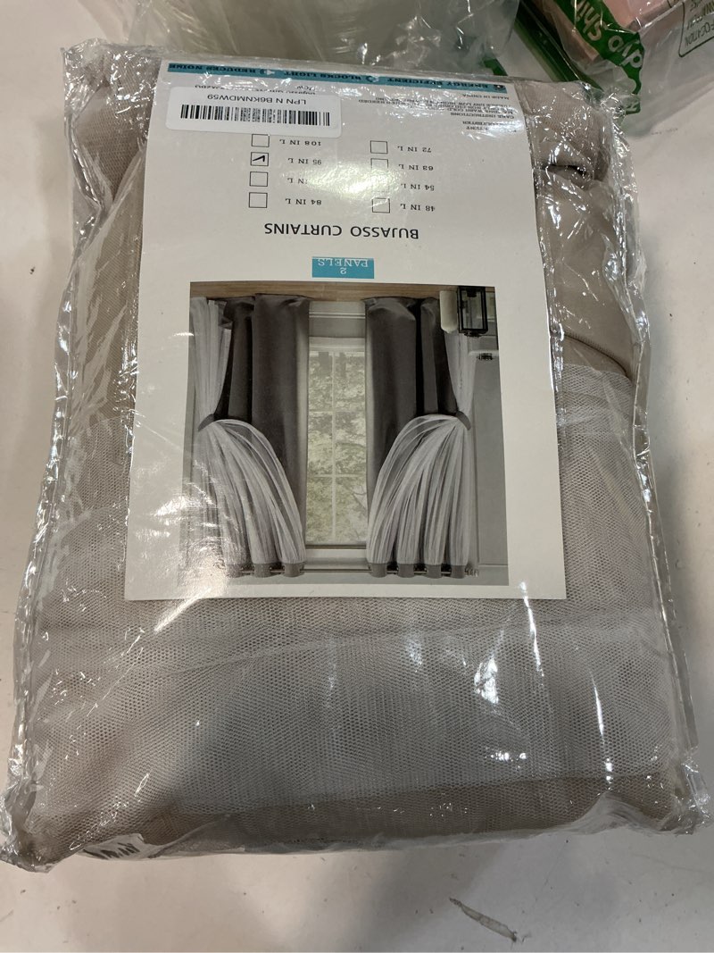 Condition photo showing Good Condition for Bujasso Beige 80% Blackout Curtains with Sheer Overlay Mix and Match Double Layer Thermal Insulated Window Panels 95 inch for Living Room Bedroom Beige Drapes with Tiebacks Grommet Top 37" Wx95 Lx2 37"W x 95"L (Pack of 2) Beige