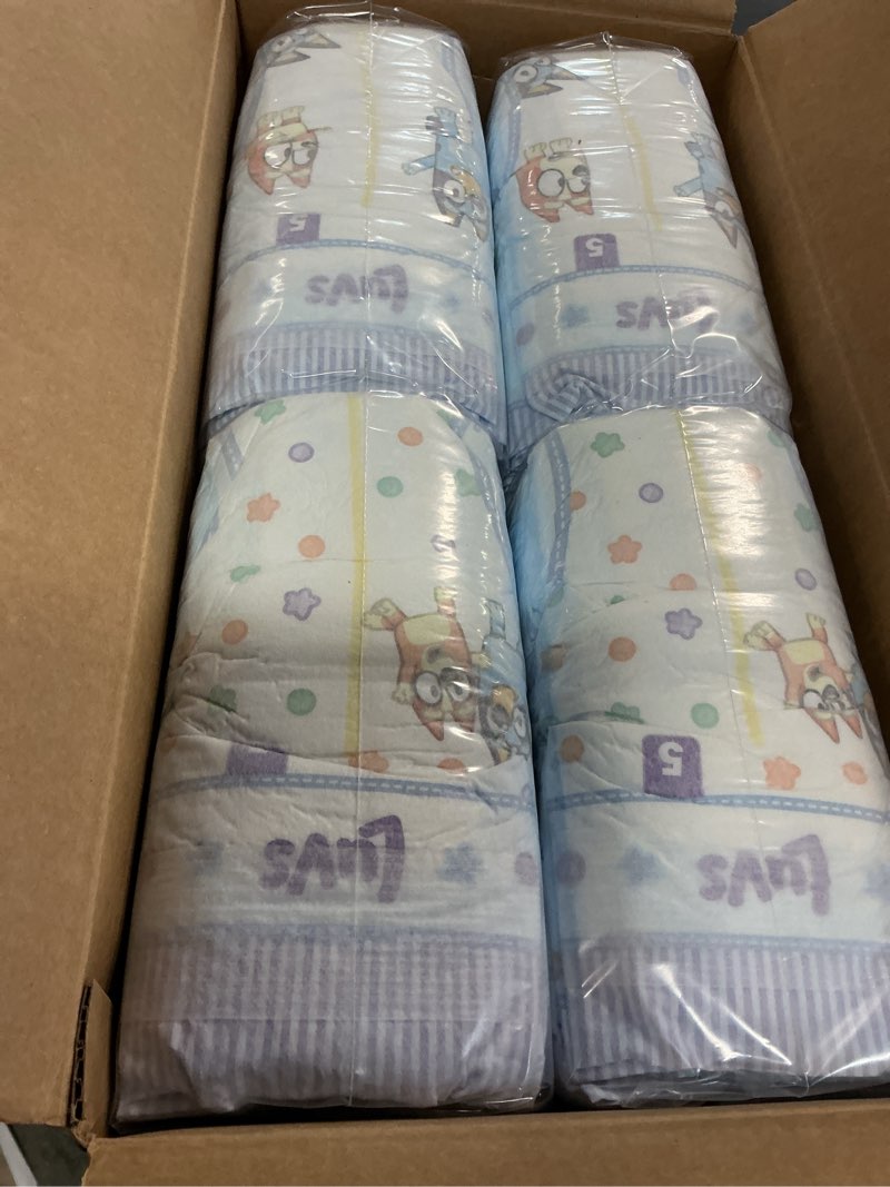 Condition photo showing Good Condition for luvs size 5 baby diapers, platinum protection bluey diapers for day & night,size 5 (27+ lb), 172 count size 5 172.0
