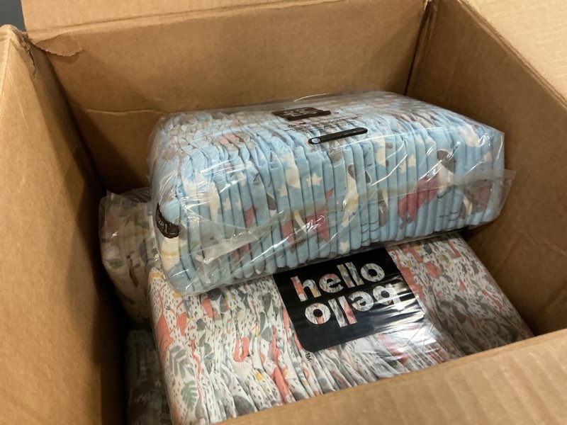 Condition photo showing As Is for hello bello premium diapers, size 1 (8-12 lbs) surprise pack for boys - 128 count, hypoallergenic with soft, cloth-like feel - assorted boy & gender neutral patterns boy/neutral (assorted style) size 1