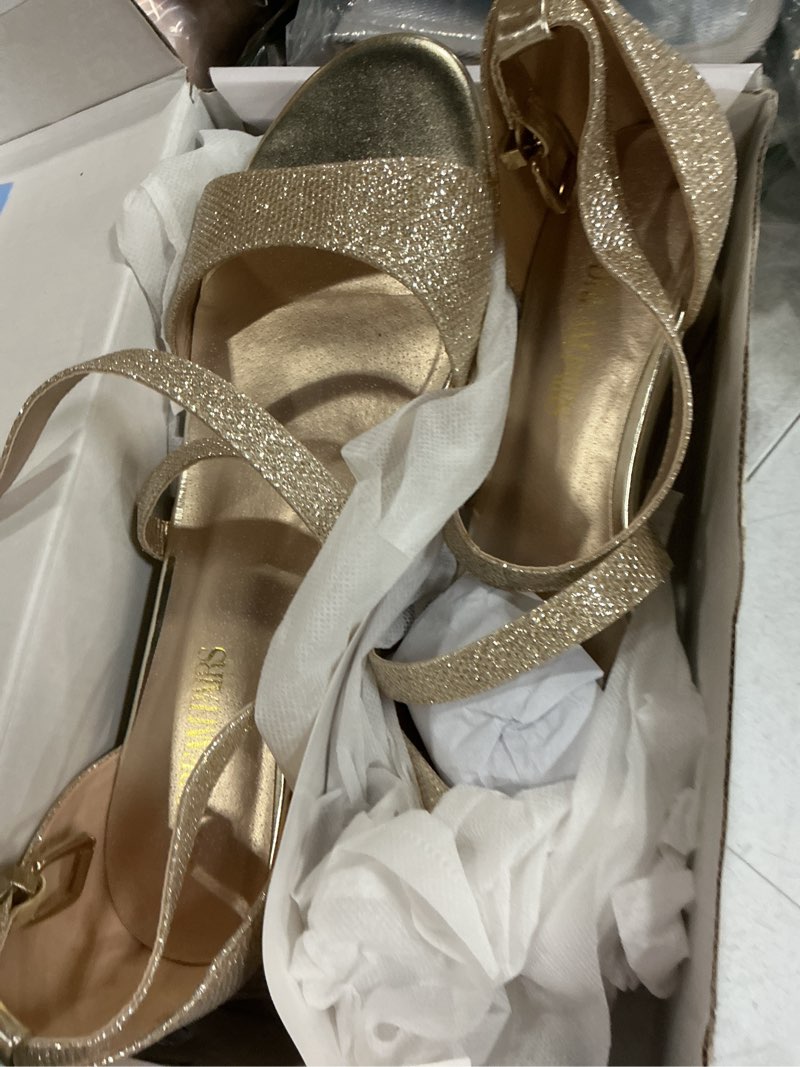 Condition photo showing Good Condition for dream pairs women's low wedge sandals ankle strap heel sandal open toe wide dress summer shoes 9