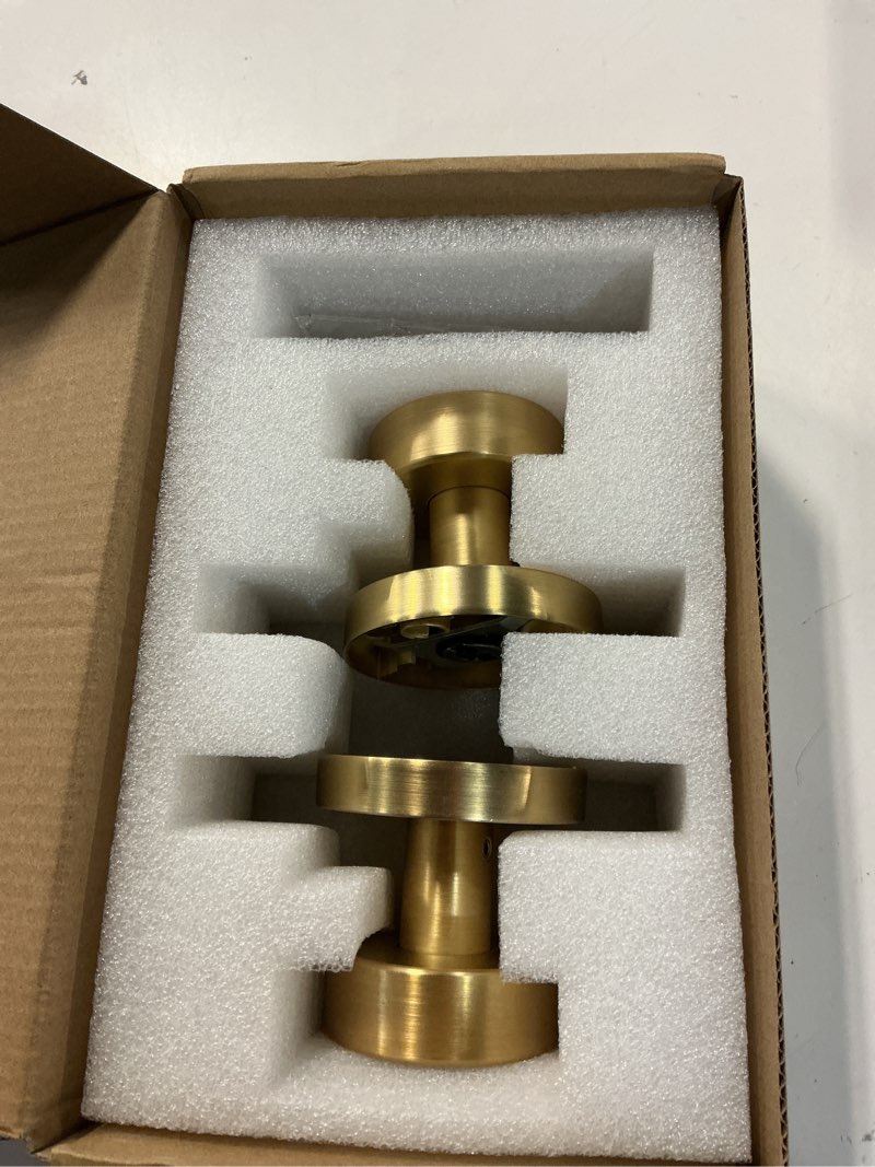 Condition photo showing Good Condition for 2 pack brushed brass dummy door knobs interior, satin brass door knob round modern gold dummy door handle interior for hall pantry closets 2 pack dummy satin brass