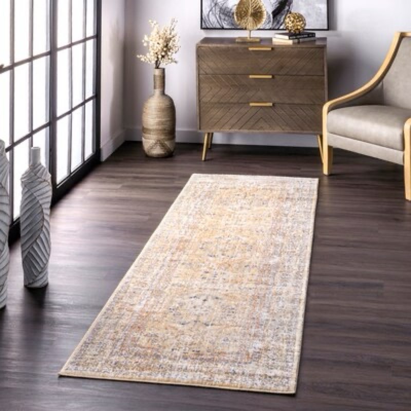 nuLOOM Jacquie 2 x 8 (ft) Loomed Polypropylene Gold Rectangular Indoor Floral/Botanical Runner rug