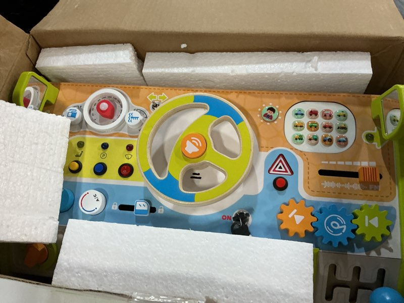 Condition photo showing Good Condition for Montessori Car Busy Board for Toddlers, Wooden Sensory Steering Wheel Activity Baby Toy with Lights, Buttons, Gears & Key Start, Kids Interactive Educational Toys for Boys Girls