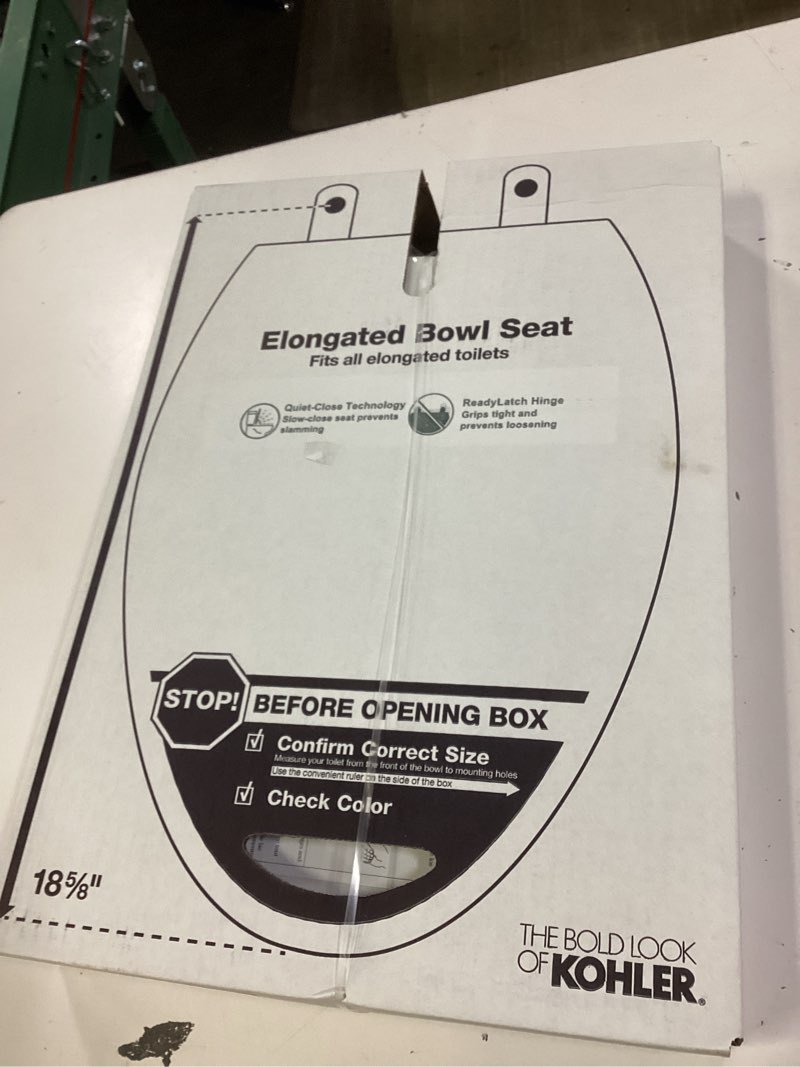 Condition photo showing New/Like New for kohler 4636-rl-0 cachet readylatch elongated toilet seat slow close, soft close toilet seat quiet lid, contoured grip-tight bumpers installation hardware, apartment essentials, white white elongated ready latch