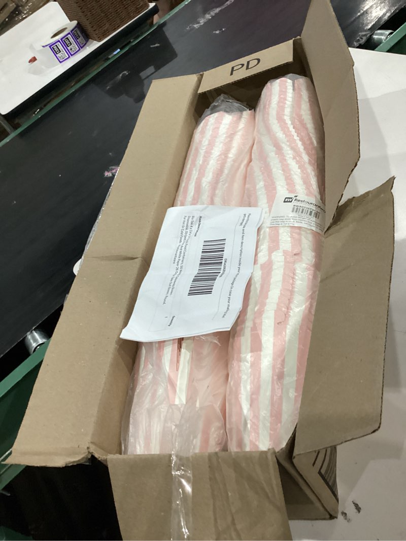 Condition photo showing Good Condition for bio tek 4 x 3.4 x 3.7 inch food containers, 50 noodle takeaway boxes - disposable, striped, pink and white paper 26 ounce take out boxes, round, for hot or cold foods - restaurantware pink & white 26 oz