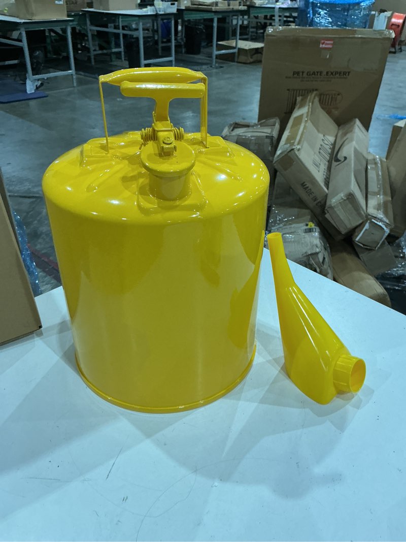 Condition photo showing Good Condition for vevor mental container, 5 gallon type i yellow metal container for liquid material with stainless steel flame arrester, self-closing lid & pe funnel, carbon steel flammable saving with handle