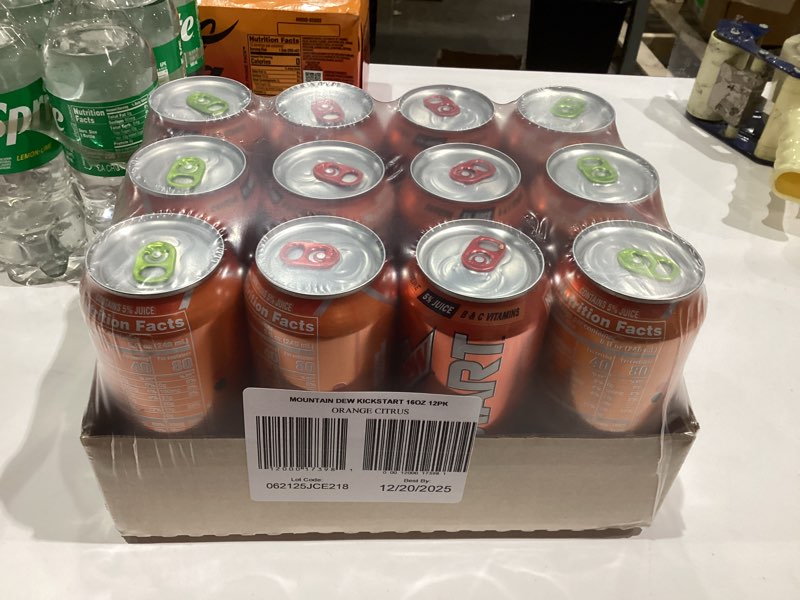 Condition photo showing New/Like New for Mountain Dew Kickstart, Orange Citrus, 92mg Caffeine, Vitamins B & C, 80 Calories, 5% Juice, 16 Fl Oz (Pack of 12) Orange Citrus 16 Fl Oz (Pack of 12)