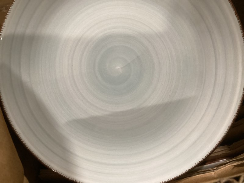 Condition photo showing As Is for vancasso bonita dinnerware set blue stoneware 12 pieces service for 4, handpainted spirals pattern stoneware plates and bowls set service for 4 (12 pcs) bonita blue