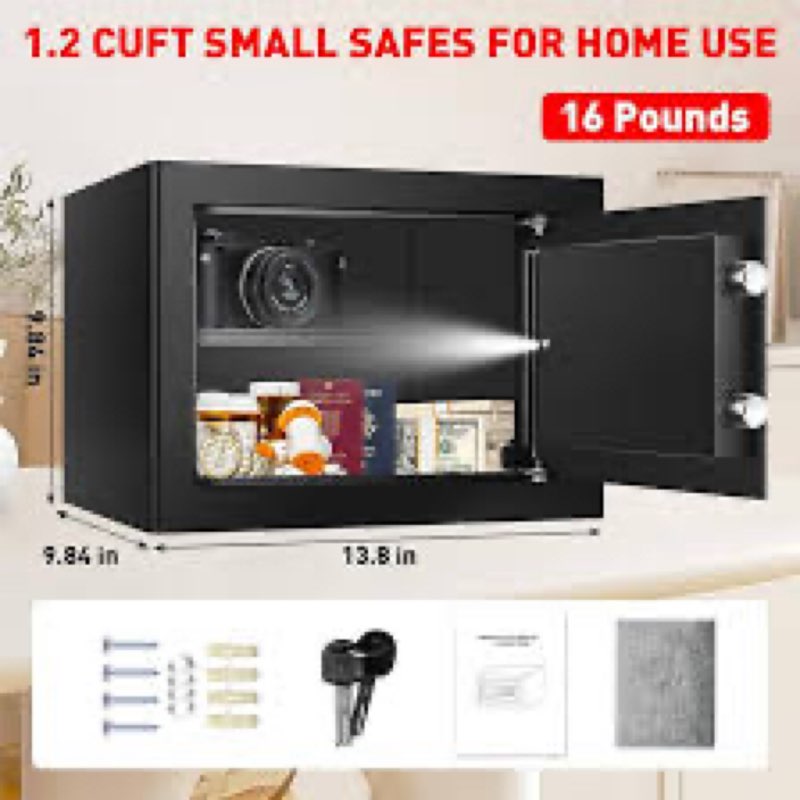 1.2 cubic feet small fire safe box for home, fireproof lock box, security money safe with digital ke