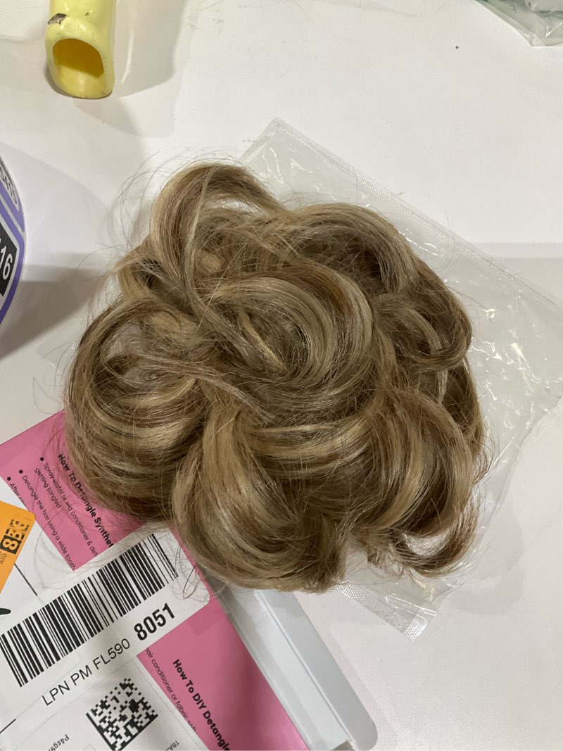 Condition photo showing As Is for CJL HAIR Large Messy Bun Hair Piece Wavy Curly Scrunchies Synthetic Chignon Ponytail Hair Extensions Thick Updo Hairpieces for Women Sand
