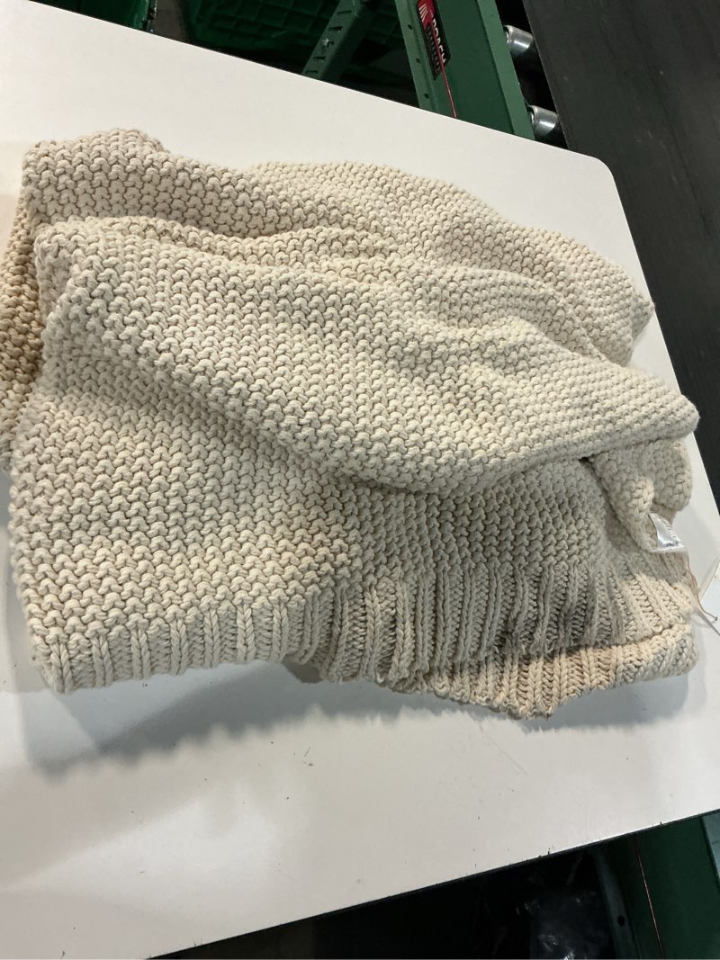 Condition photo showing As Is for cotton fisherman throw, 50x60, natural
