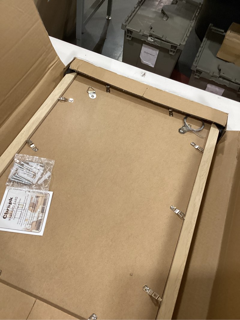 Condition photo showing As Is for 13x19 poster frame, display pictures 11x17 with mat or 13x19 without, wall hanging frames, natural oak, 3 pack natural oak 13x19