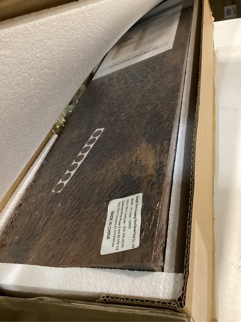Condition photo showing Good Condition for BAYKA Floating Shelves, 22.5 inches Rustic Wood Wall Shelves for Bathroom?Bedroom, Living Room, Kitchen & Book, Hanging Display Decor Organization Shelf with 22 lbs Capacity (Rustic Brown) B. Rustic Brown - Americana Farmhouse Style 22.5inches