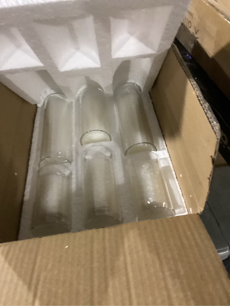 Condition photo showing New/Like New for Set of 12 White Pillar Candles with Clear Glass Hurricane Holders- Elegant Cylinder Candle Vases for Weddings, Parties, Centerpieces, Home & Office Decor (White, 12 Set) White 12 SET