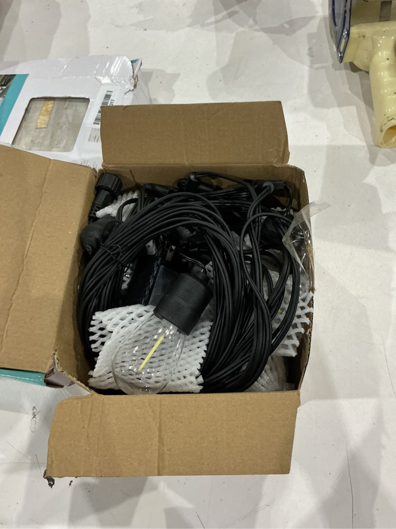 Condition photo showing Good Condition for 30ft cool white led outdoor string lights, waterproof festoon light, 10 x hanging sockets with shatterproof light bulbs for backyard garden patio pergola gazebo bistro christmas tree wedding party
