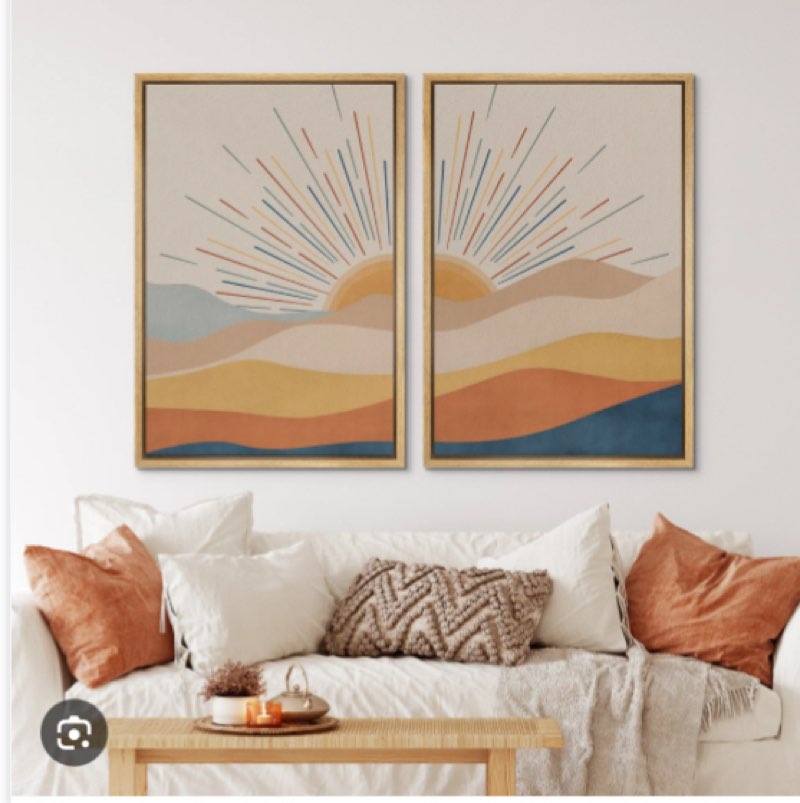 Sun And Moon Western Desert Sunrise Mid Century Modern Framed Canvas 2 Piece Painting Print Wall Art 24 x 36 