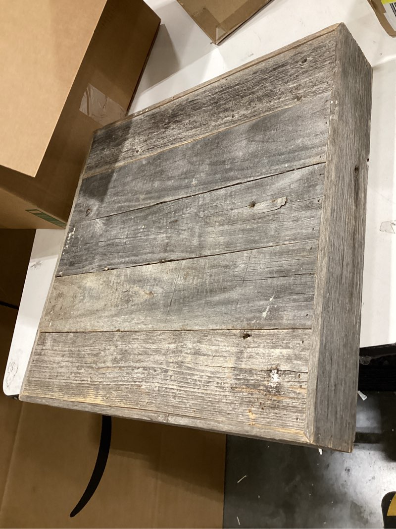 Condition photo showing Good Condition for barnwoodusa wood cake stand 15"x15" weathered gray rustic wooden wedding de | wood cake stand 15"x15" – crafted for everyday use. easy installation. rustic style. natural weathered gray 15" x 15" x 3"