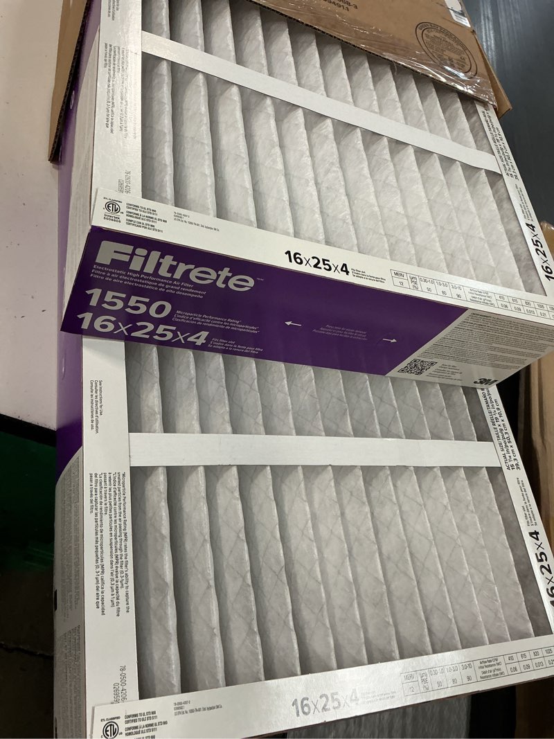 Condition photo showing New/Like New for filtrete 16x25x4 ac furnace air filter, mpr 1550, merv 12, fits lennox & honeywell, certified asthma & allergy friendly, electrostatic air cleaning filter, 2-pack (actual size 15.88x24.56x4.31 in)