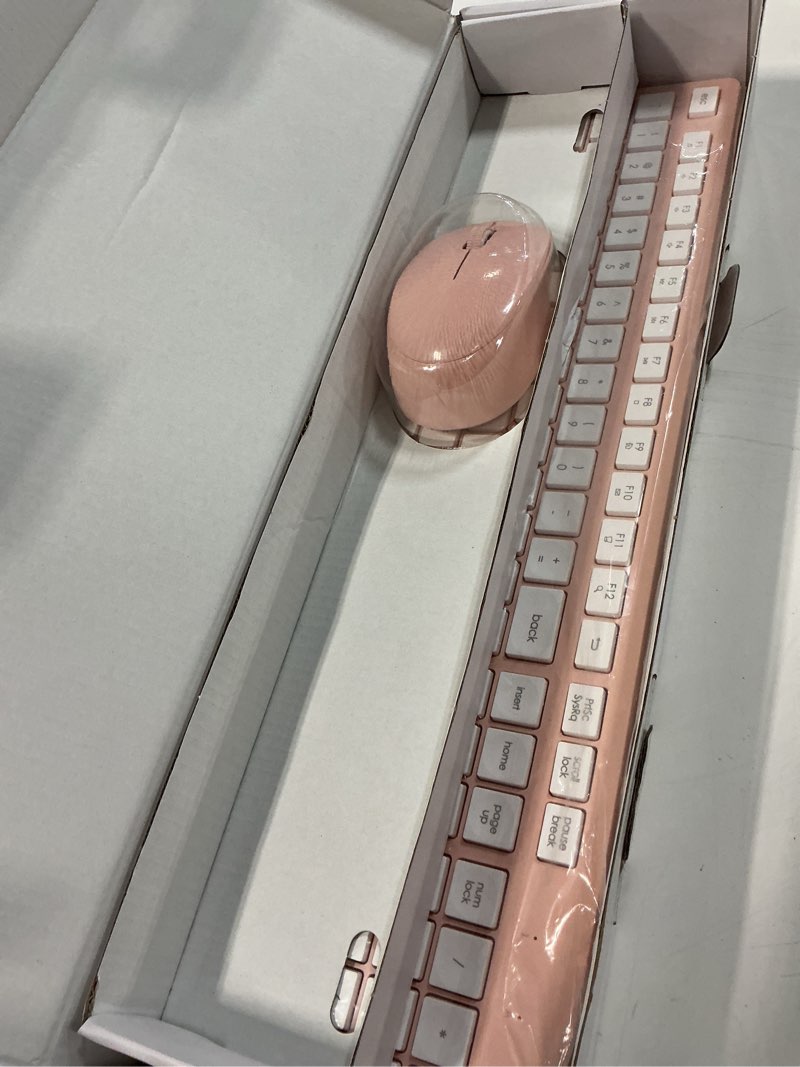 Condition photo showing New/Like New for leadsail pink wireless keyboard and mouse combo, full-sized ergonomic computer keyboard, 2.4ghz cordless keyboard silent mouse set with 2-in-1 usb receiver, 12 fn shortcuts for windows laptop, pc/mac