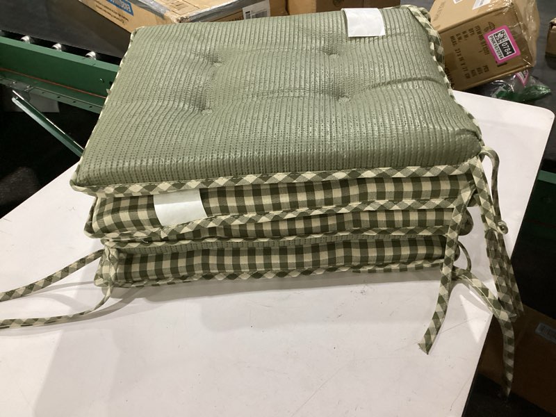 Condition photo showing Good Condition for klear vu porch rocking chair cushion set for indoor and outdoor use, assembled in the usa, easy to clean stylish seat and back pads with fabric ties, 20" x 17" x 2", gingham pine