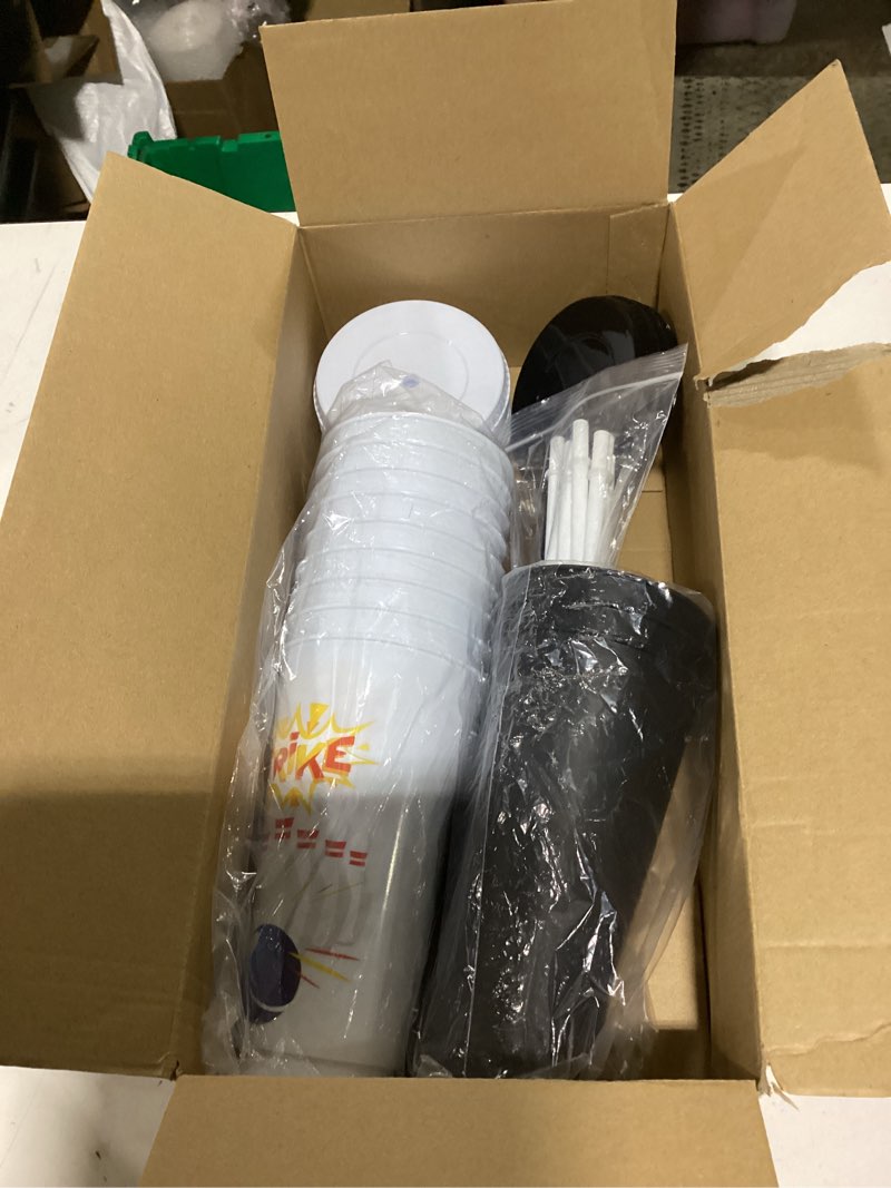 Condition photo showing As Is for 24 pcs bowling birthday plastic cups - 24 oz tumbler with lids and straws for team party supplies, sports events, favor gifts