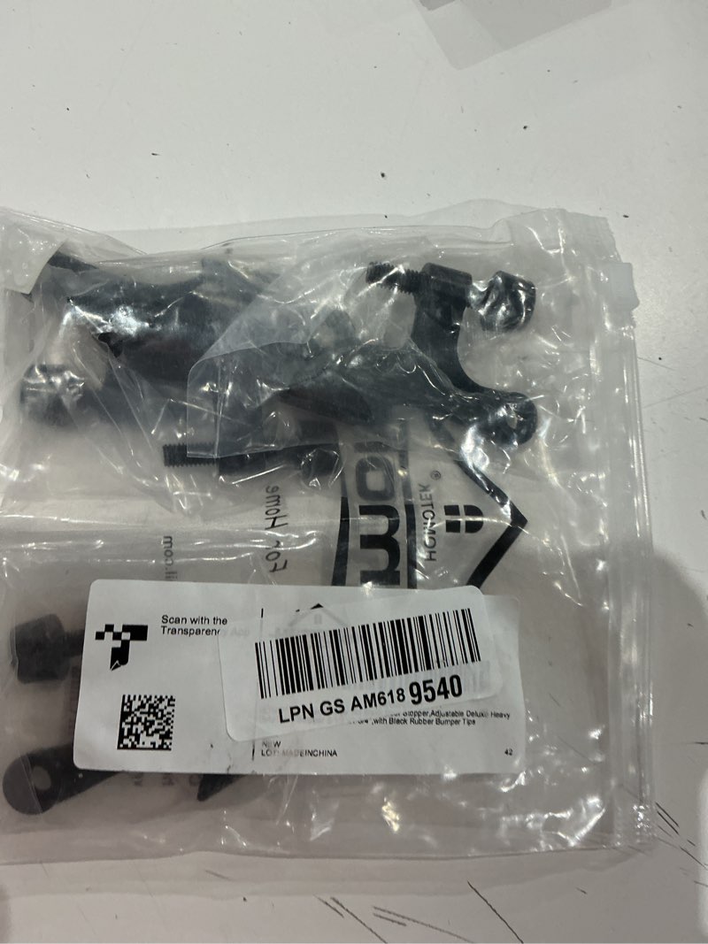 Condition photo showing Good Condition for homotek 4 pack hinge pin black door stopper,adjustable deluxe heavy duty door stopper 2-1/2"x1-3/4”,with black rubber bumper tips 4 pack black