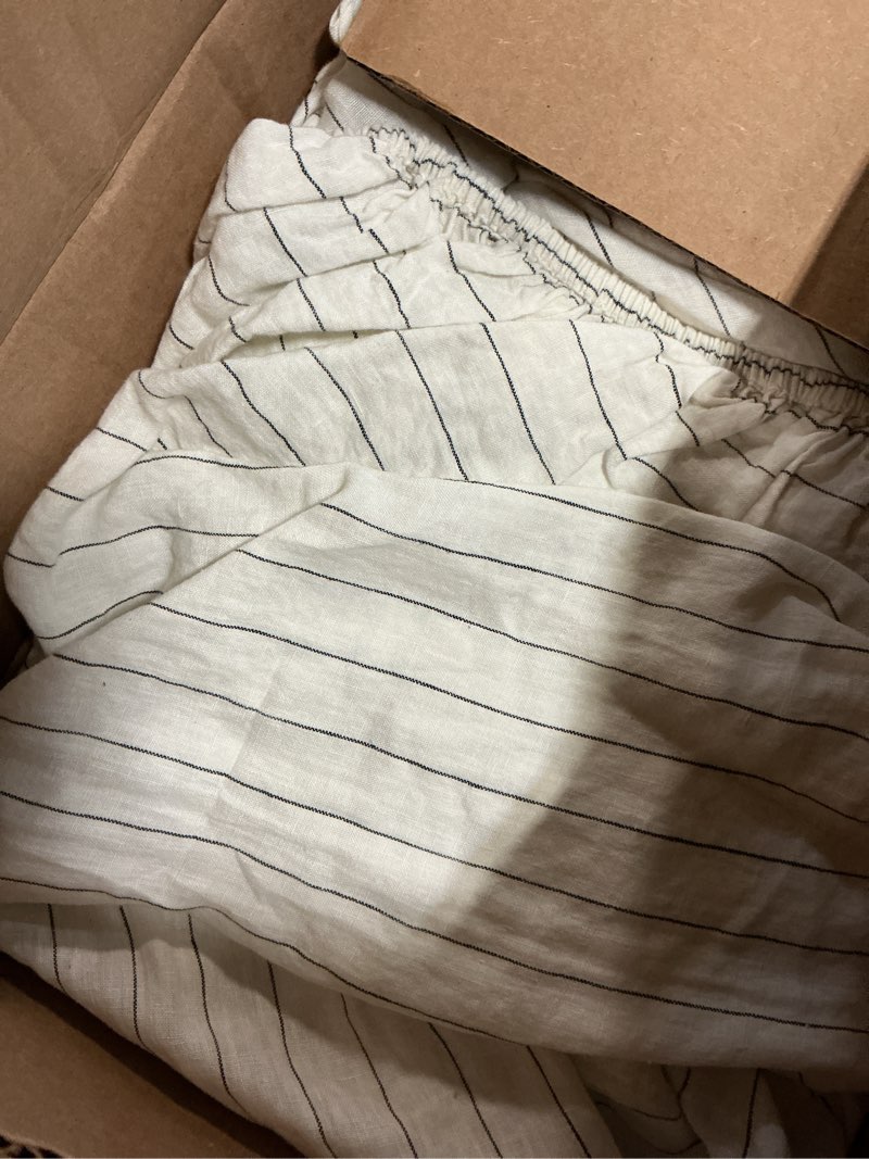 Condition photo showing As Is for european linen sheet set, queen, pencil stripe