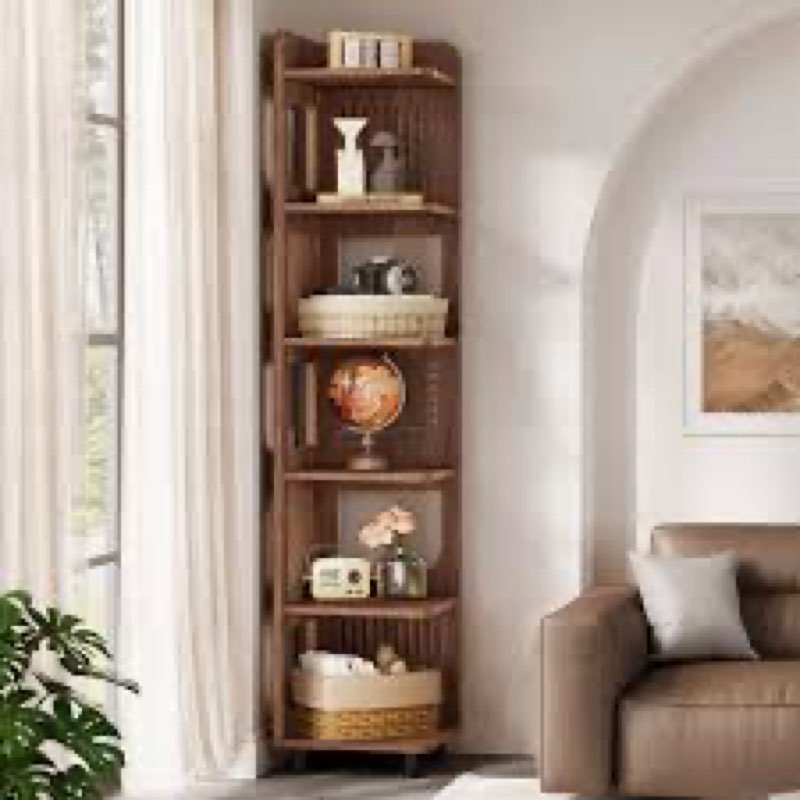 6-tier corner bookshelf, 71-inch tall corner bookcase