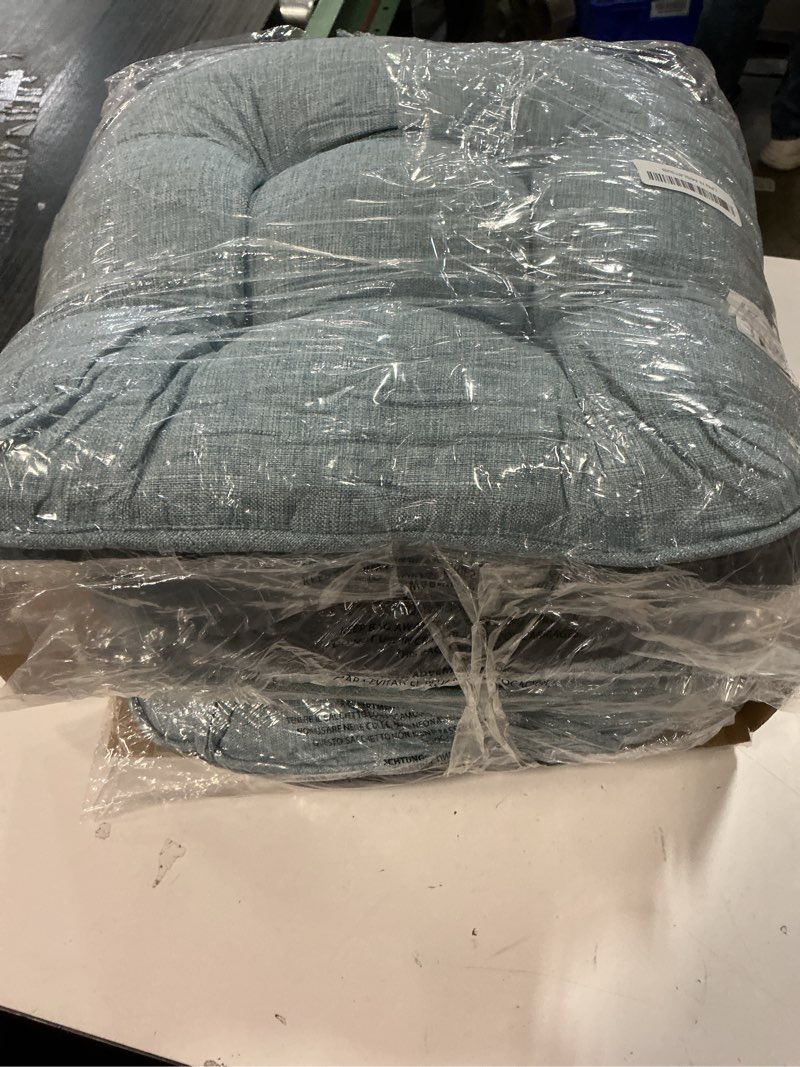 Condition photo showing Good Condition for Chair Cushions for Dining Chairs, Seat Cushions for Kitchen Chairs, Indoor Seat Cushions with Ties, Tufted Foam Chair Pads, Non Slip Chair Cushions Set of 4, 15.5" x 15.5" x 4", Light Blue Light Blue Pack of 4