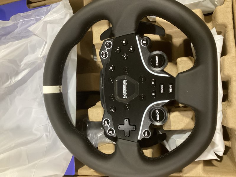 Condition photo showing Good Condition for moza r5 all-in-one pc gaming racing simulator 3pcs bundle: 5.5nm direct drive wheel base, 11-inch racing wheel, anti-slip pedals and a desk clamp, cloud-based app control r5 bundle