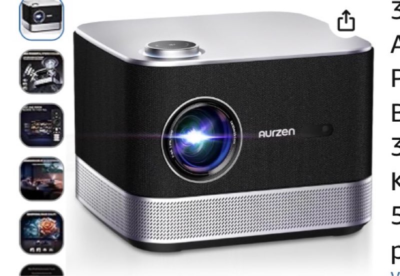 3-in-1 projector 4k supported, aurzen boom 3 smart projector with wifi and bluetooth, 3d doiby audio & 36w speakers, auto focus & keystone, built in netfiix app 500 ansi home outdoor proyector, black