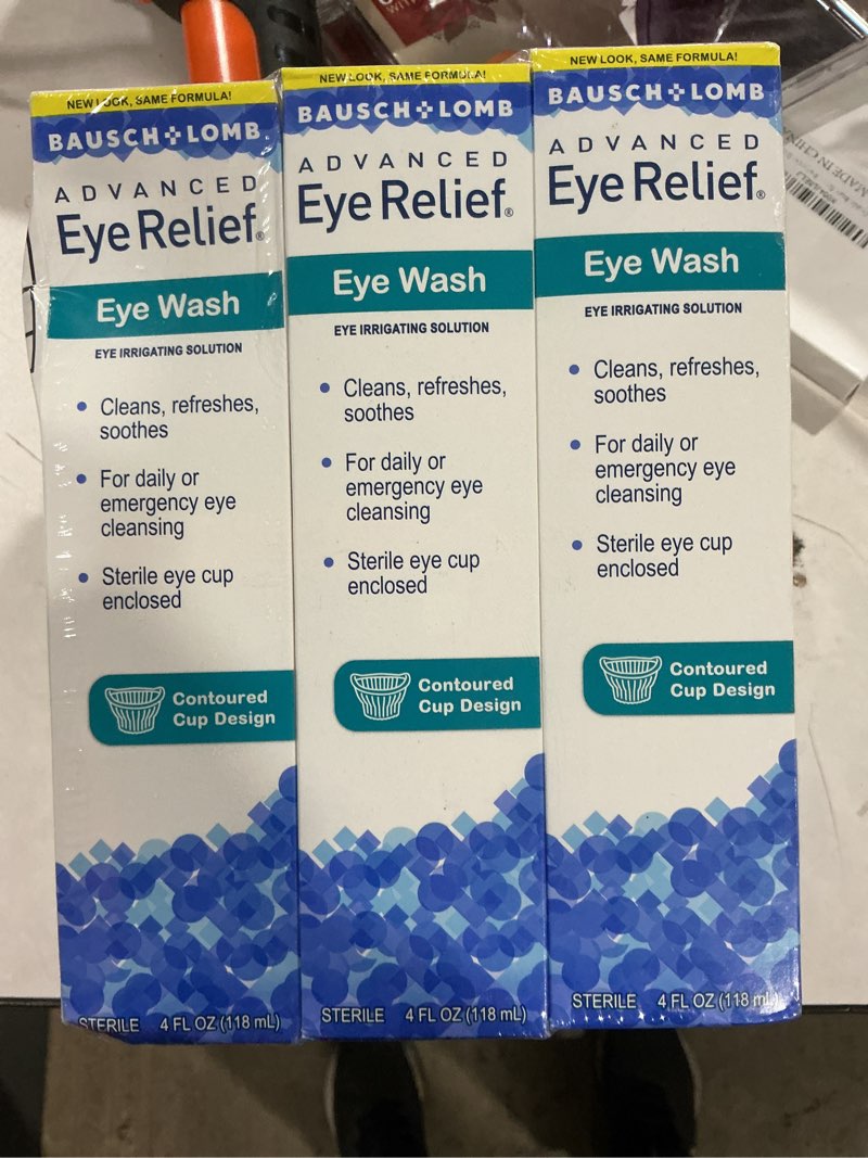 Condition photo showing New/Like New for Bausch + Lomb Advanced Eye Relief, Eye Wash Solution, Cleanses, Refreshes, and Soothes for Daily or Emergency Use, 4 Fl Oz (Pack of 6)