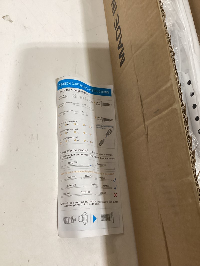 Condition photo showing As Is for tension curtain rod color white