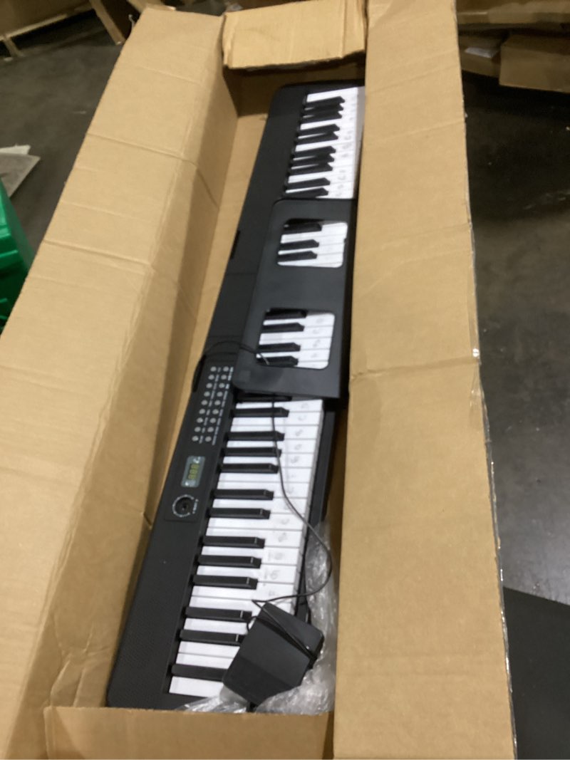 Condition photo showing As Is for 88 key piano keyboard, electric digital piano with semi weighted keys, keyboard piano with sustain pedal, power supply, stand, carrying case, headphones, usb-midi compatibility, for beginner adults black