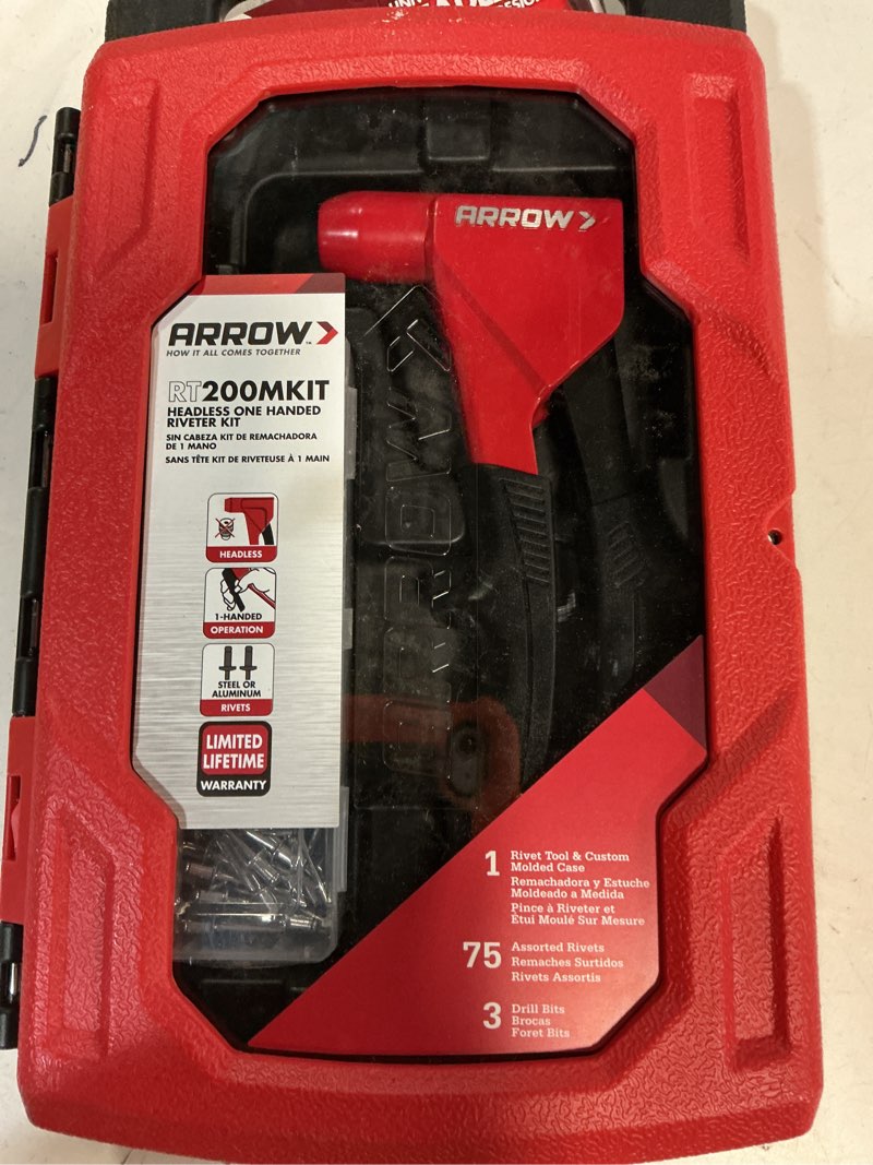 Condition photo showing Good Condition for Arrow RT200MKIT Headless One-Handed Rivet Tool Kit  Manual Riveter Set for Metal  Fabric  Leather  and Auto Repair  uses 1/8-Inch  5/32-Inch  3/16-Inch Rivets  Includes Storage Case and 300 Rivets